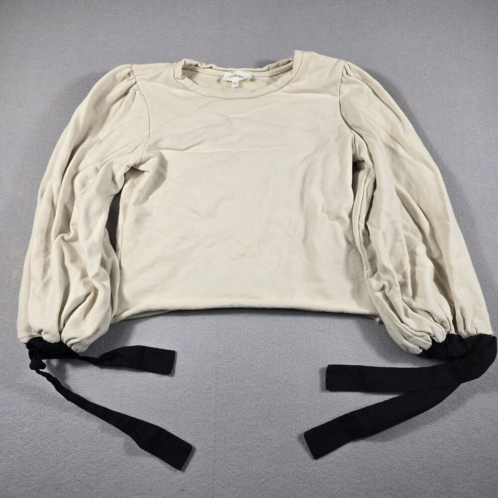 Böhme Women's Bohemian Cropped Sweatshirt Beige Size XS Drawstring On Sleevess
